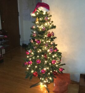 Christmas tree with pink ornaments