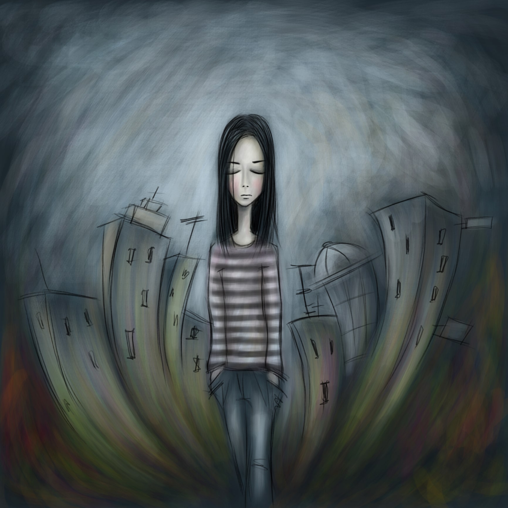 Loneliness dreamstime_m_16161451 A lonely young woman alone in an urban landscape.
